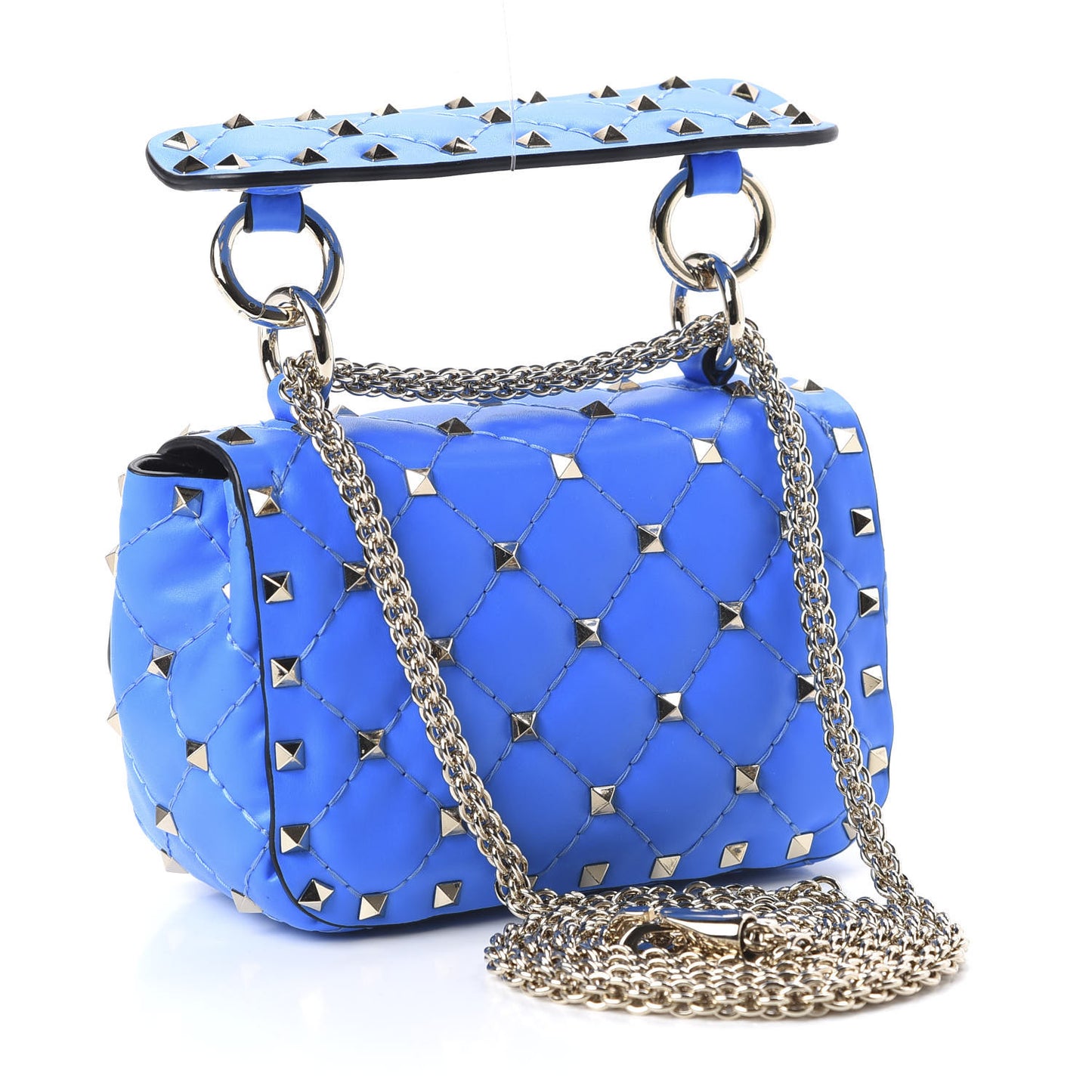 Calfskin Micro Rockstud Spike Shoulder Bag Blue Fluo
