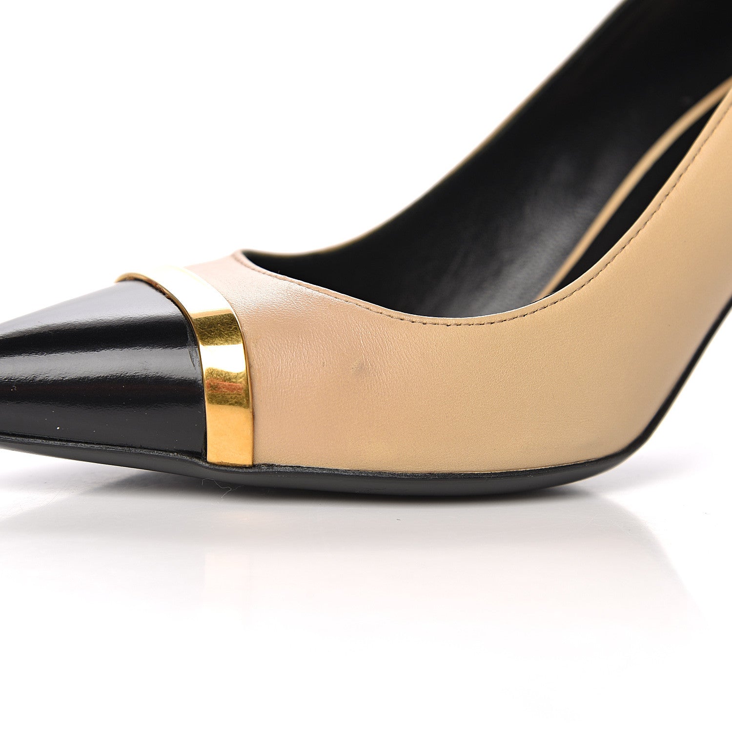 Saint Laurent Mat Glossy Nappa Cap Toe Paris 105 Pumps 37 Nude Powder Black 10 of 11