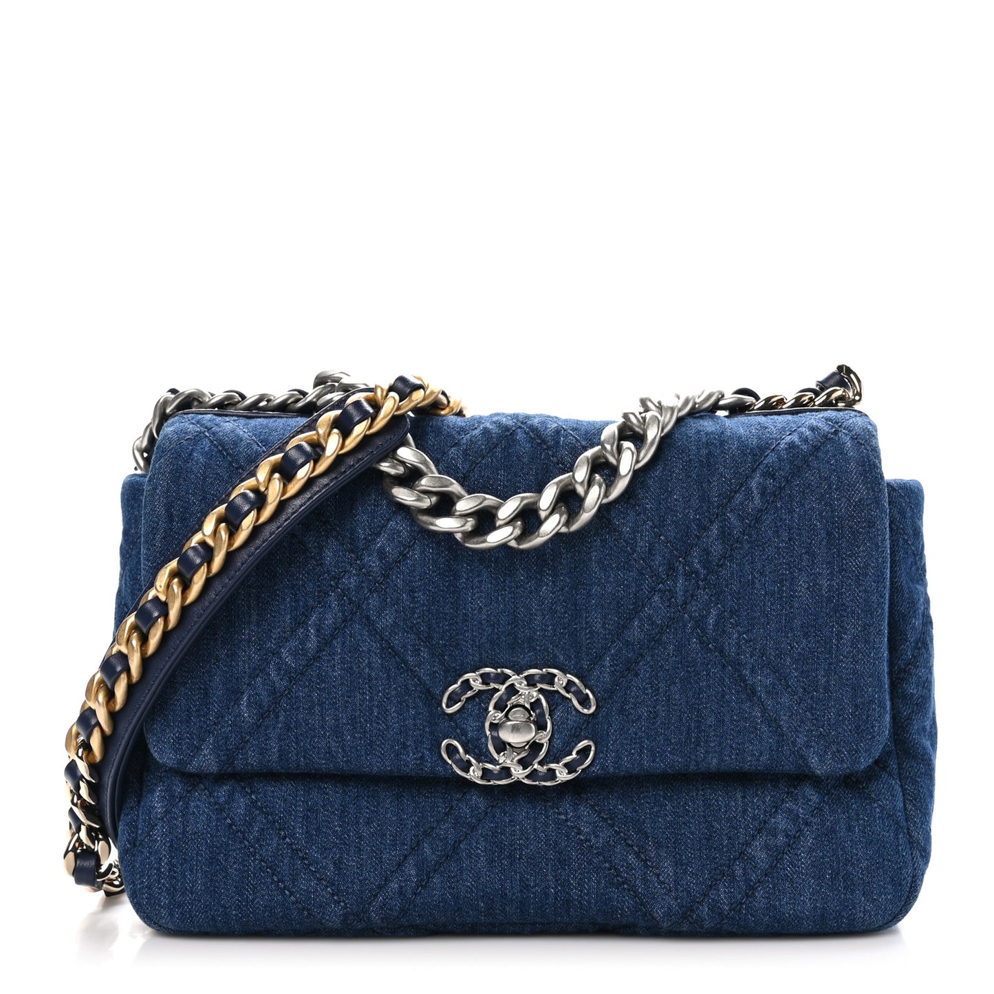 Denim Quilted Medium Chanel 19 Flap Blue