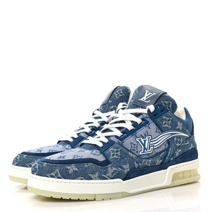 Louis Vuitton Monogram Denim Mens Trainer Sneakers 9 Blue 3 of 7