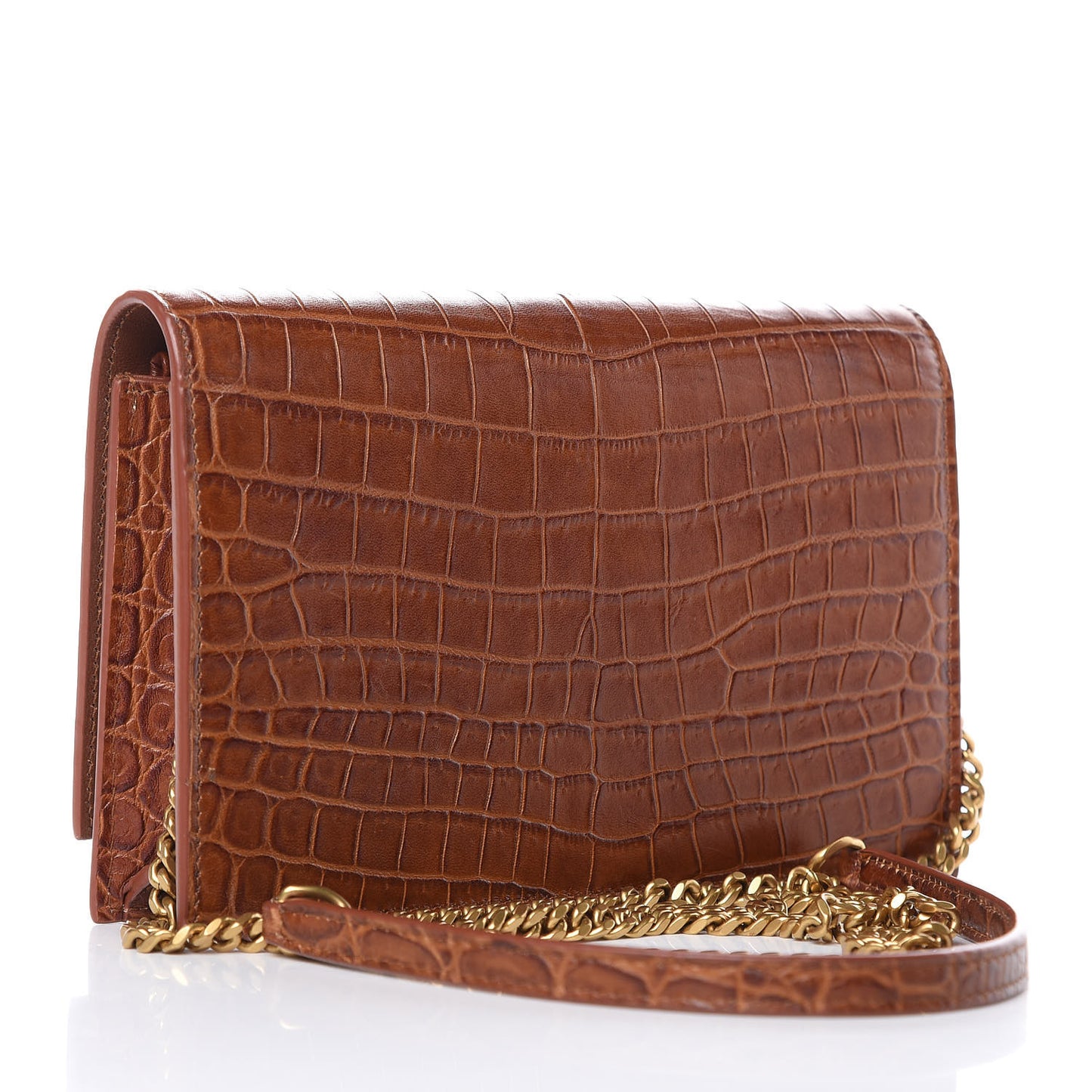 Calfskin Crocodile Embossed Kate Monogram Tassel Chain Wallet Cuoio Tampona