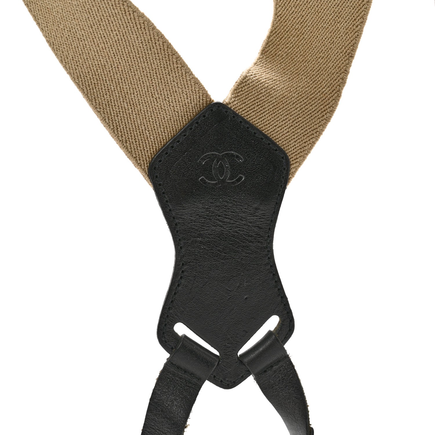 Chanel Elastic Logo Suspenders Beige Black 5 of 5
