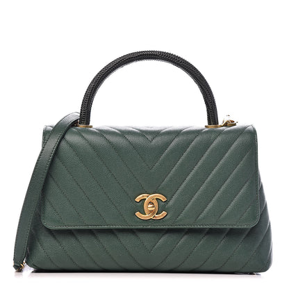 Chanel Caviar Lizard Chevron Quilted Small Coco Handle Flap Green 1 of 12
