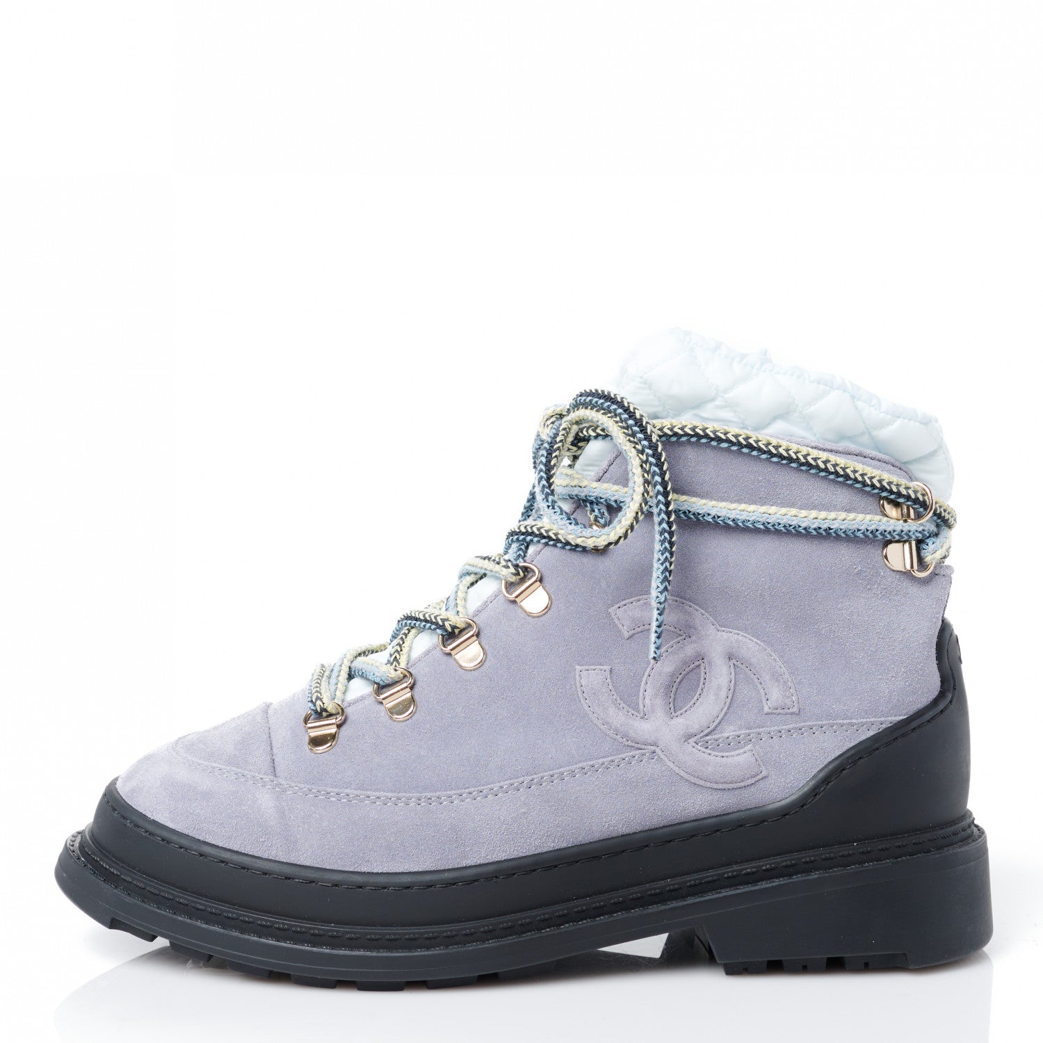 Chanel Suede Nylon Lace Up Snow Boots 38 Grey Blue 1 of 10