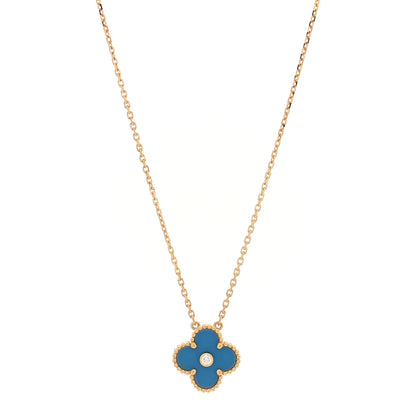 Van Cleef & Arpels 18K Yellow Gold Diamond Celestial Blue Sevres Porcelain Vintage Alhambra Pendant Necklace 1 of 4