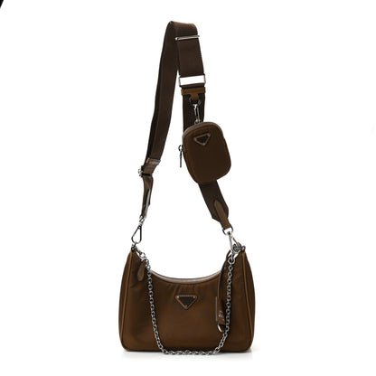 Prada Tessuto Nylon Saffiano Re-Edition 2005 Shoulder Bag Cacao 1 of 11