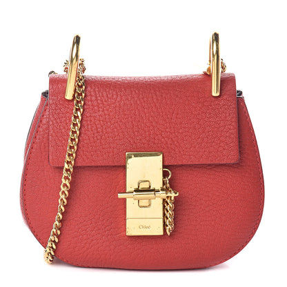 Chloe Grained Lambskin Nano Drew Shoulder Bag Plaid Red 1 of 8