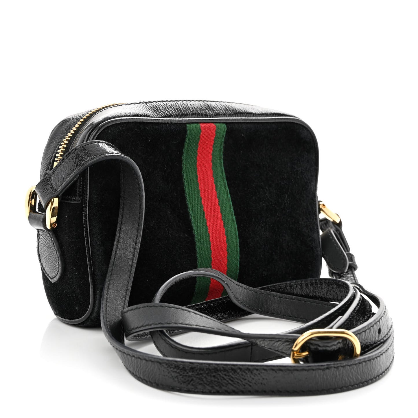Suede Patent Web Mini Ophidia Shoulder Bag Black