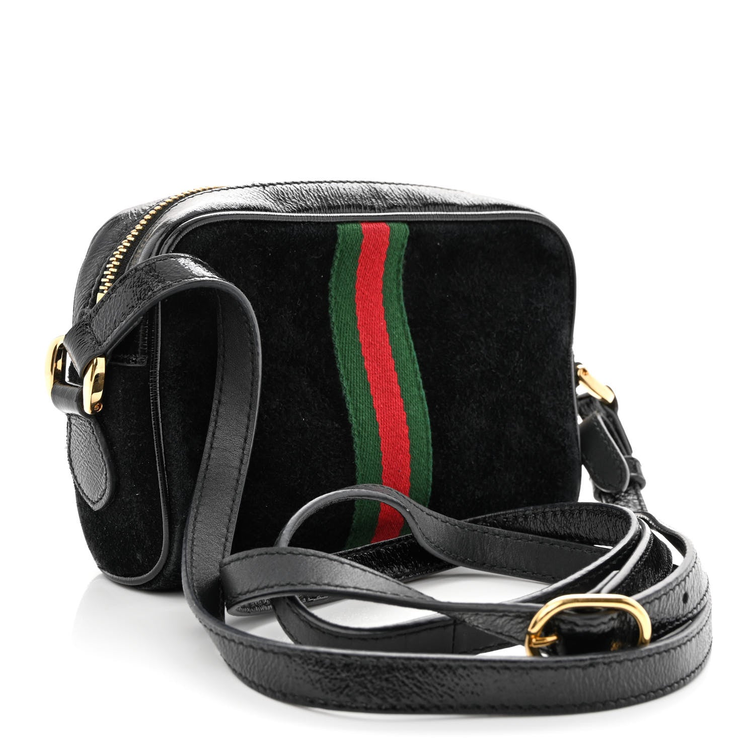 Gucci Suede Patent Web Mini Ophidia Shoulder Bag Black 3 of 14