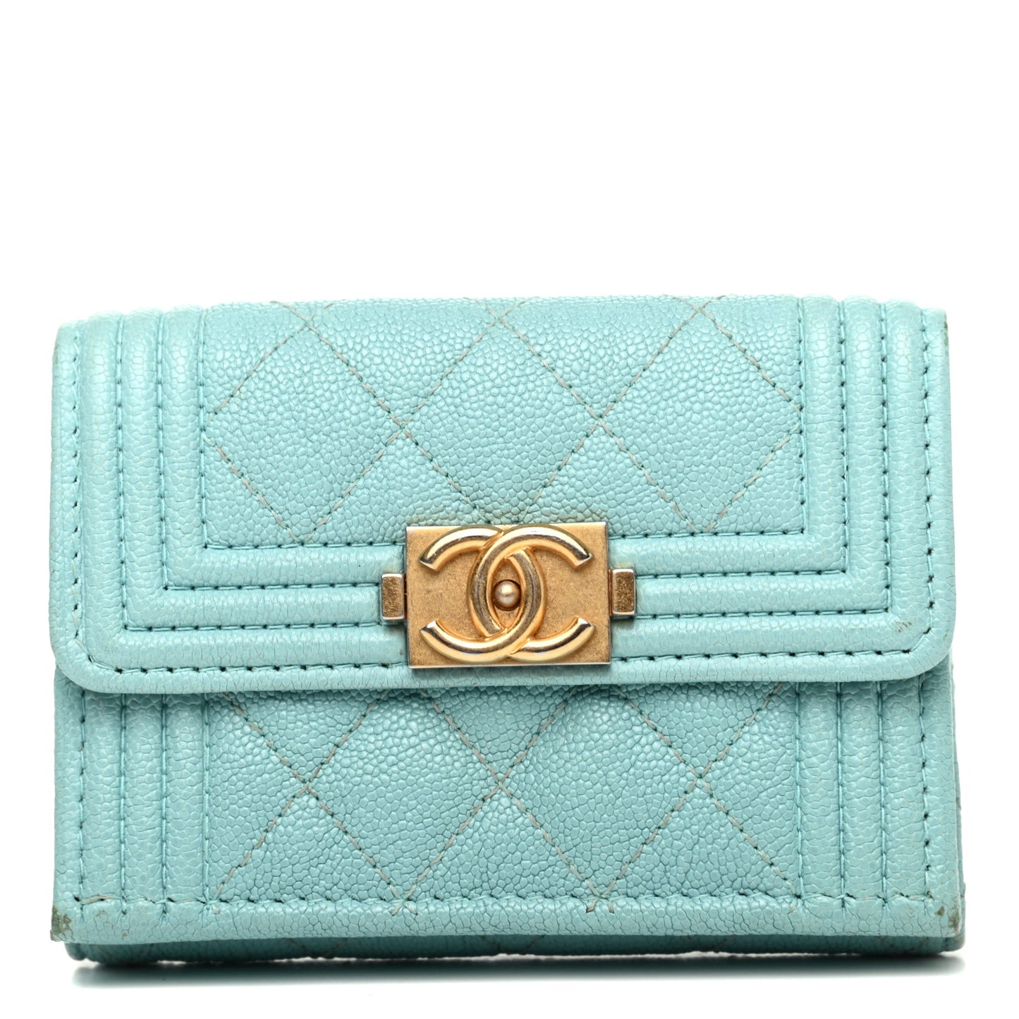 Caviar Quilted Small Boy Flap Wallet Light Blue