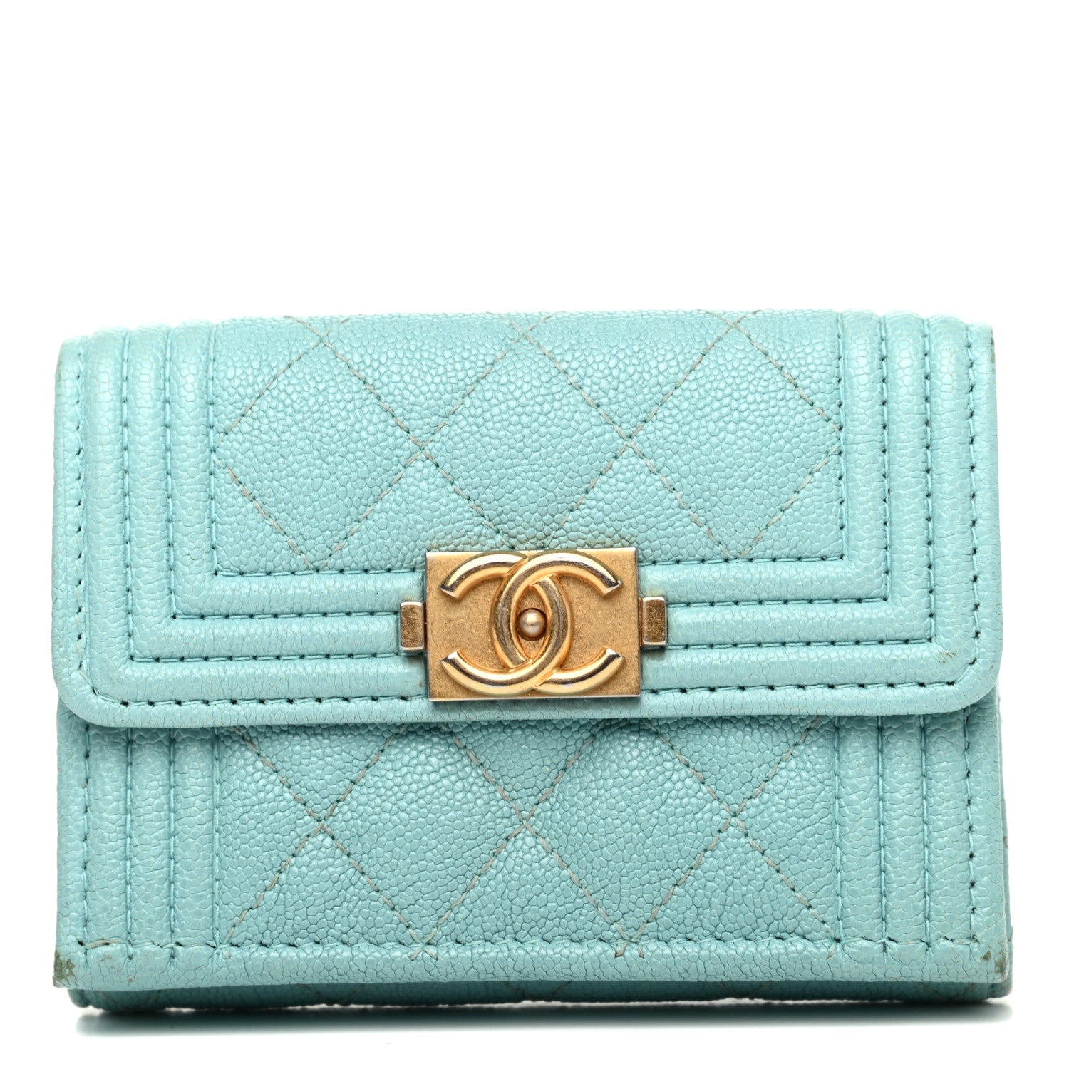 Chanel Caviar Quilted Small Boy Flap Wallet Light Blue 1 of 8
