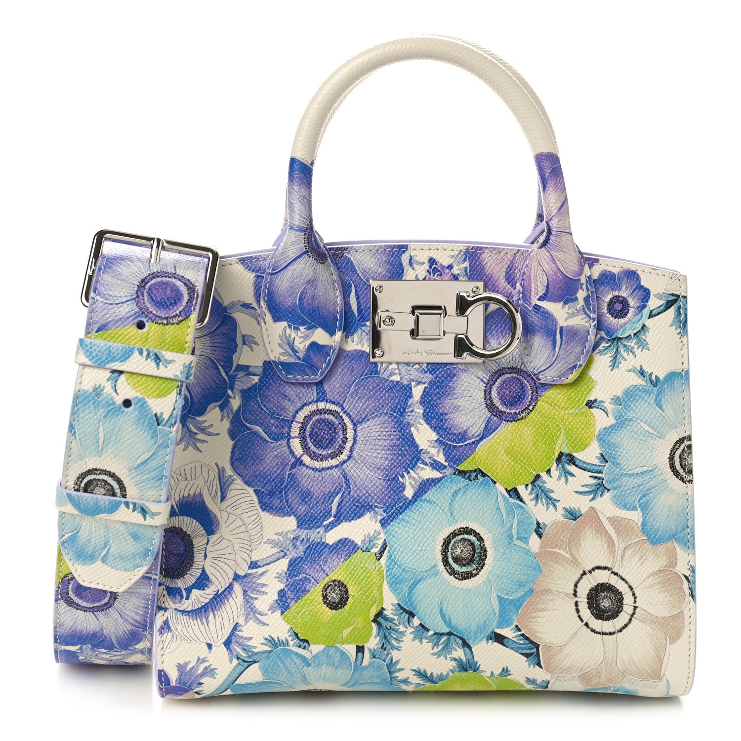 Salvatore Ferragamo Calfskin Floral Print Small The Studio Bag Mascarpone 1 of 10