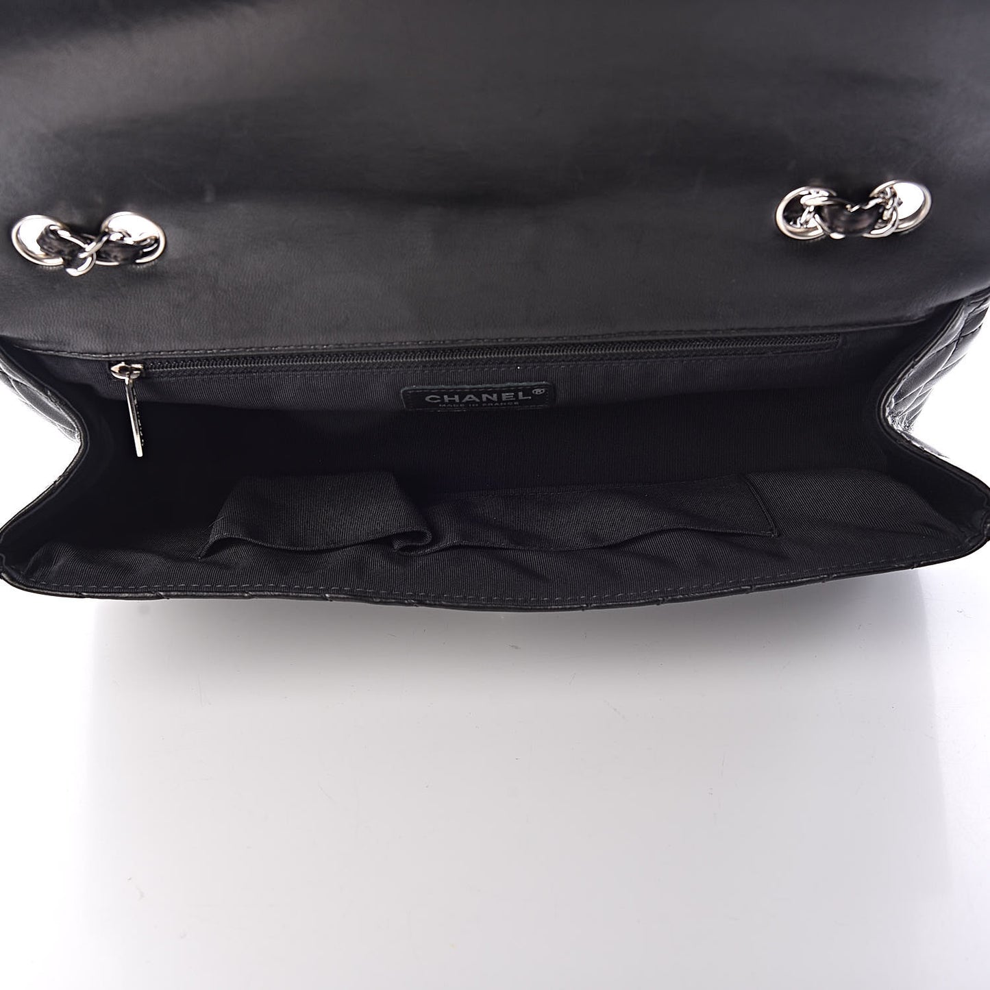 Lambskin Chevron Quilted Large Surpique Flap Black