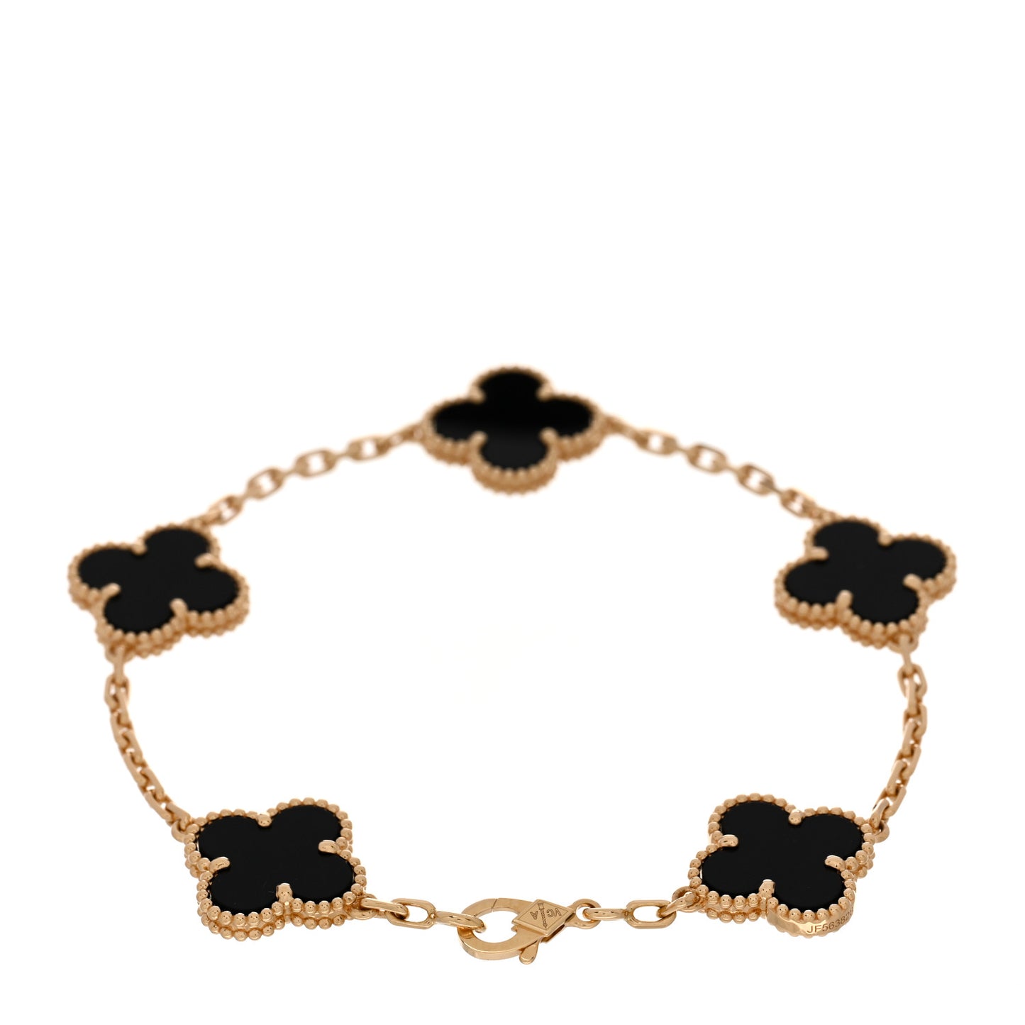 18K Yellow Gold Black Onyx 5 Motifs Vintage Alhambra Bracelet