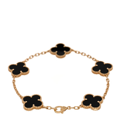 Van Cleef & Arpels 18K Yellow Gold Black Onyx 5 Motifs Vintage Alhambra Bracelet 2 of 5
