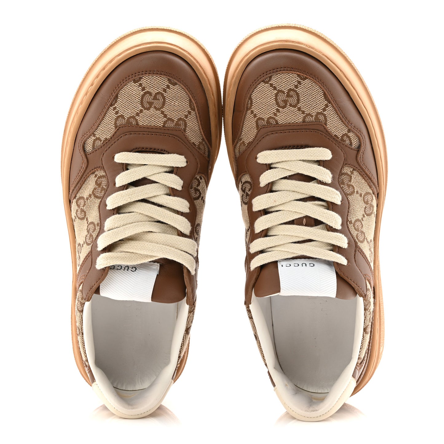 Calfskin GG Monogram Womens Platform 55mm Sneakers 35.5 Hezelnut Beige Ebony Mystic White