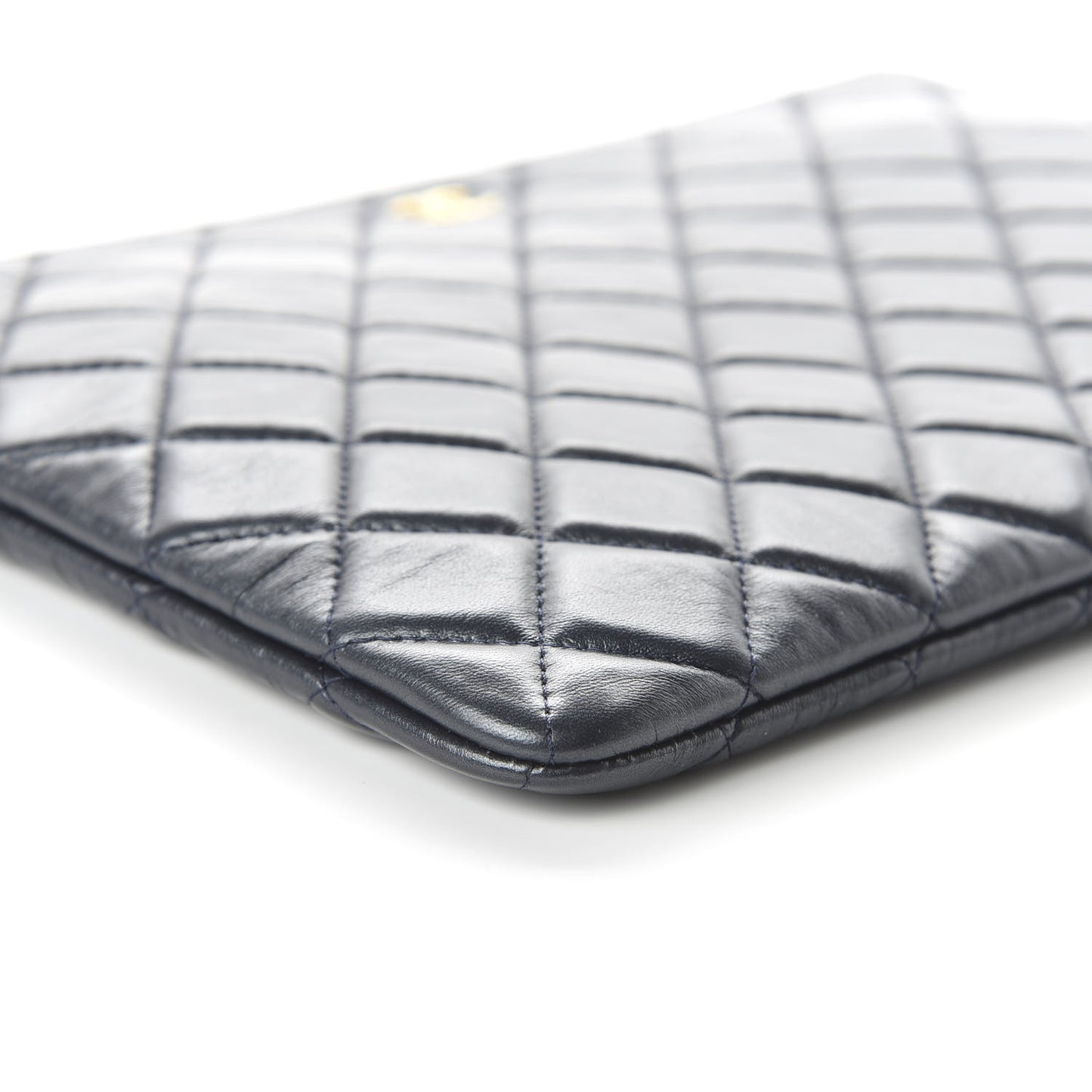 Lambskin Quilted Pearl Crush Medium Cosmetic Case Dark Blue