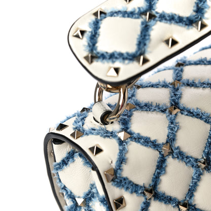 Valentino Garavani Nappa Denim Medium Rockstud Spike Halfmoon Saddle Bag Ivory Blue 14 of 14