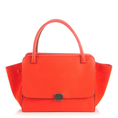 Celine Drummed Calfskin Suede Double Zip Trapeze Vermillion 1 of 7