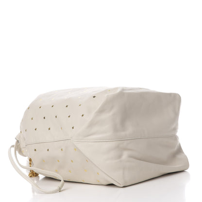 Saint Laurent Lambskin Star Printed Teddy Drawstring Bag White 5 of 10