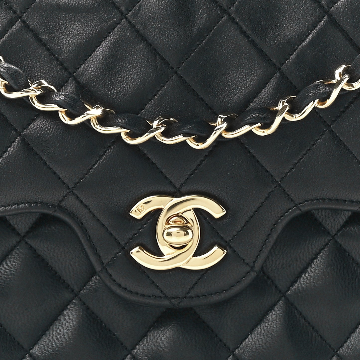 Lambskin Quilted Medium Double Flap Black