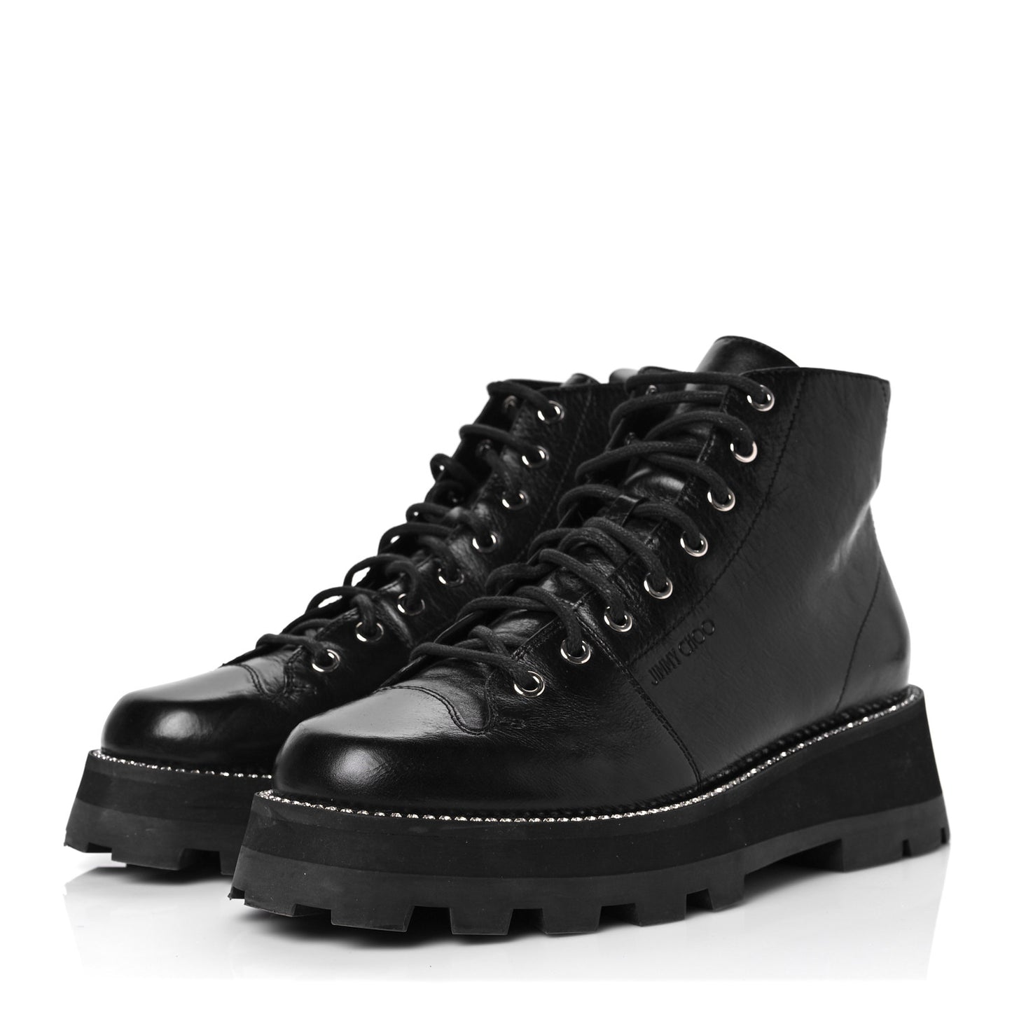 Calfskin Crystal Embellished Colby Combat Boots 41 Black