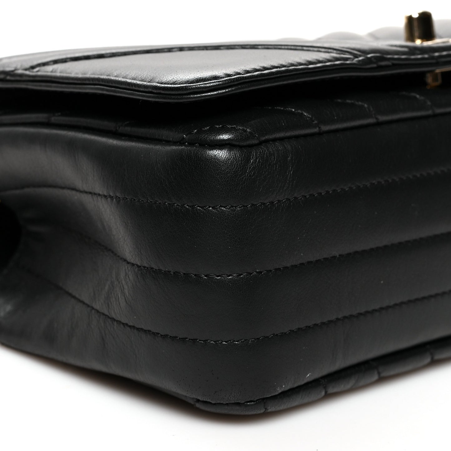 Calfskin Chevron Quilted Mini Statement Flap Black