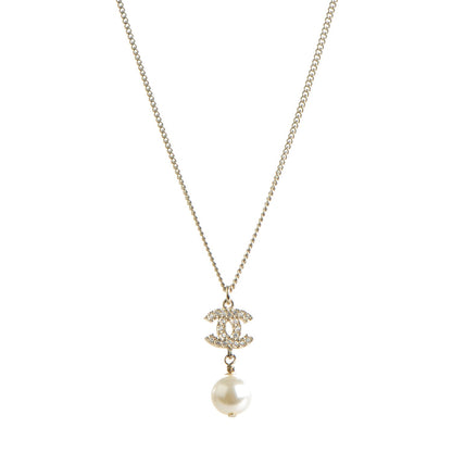 Chanel Pearl Crystal CC Pendant Necklace Light Gold 1 of 5