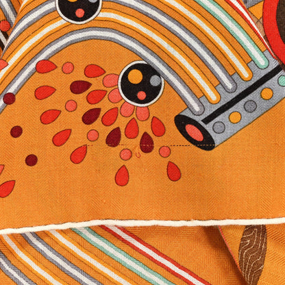 Hermes Cashmere Silk Le Laboratoire du Temps Shawl 140 Caramel Vert Corail 7 of 7