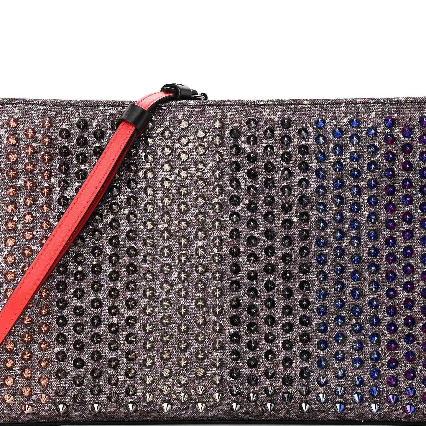 Glitter Calfskin Studded Loubiposh Chain Clutch Multicolor