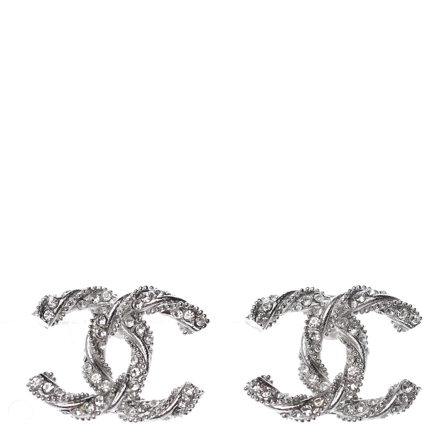 Chanel Crystal CC Twisted Earrings Silver 1 of 4