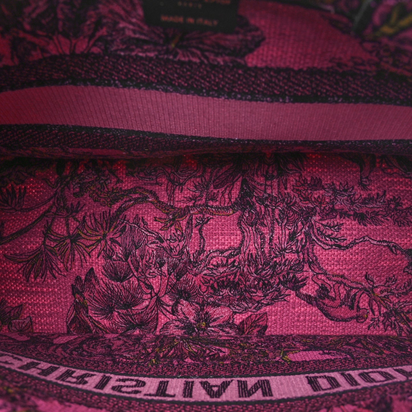 Canvas Embroidered Medium Toile de Jouy Voyage Book Tote Fuchsia Multicolor