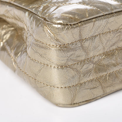 Chanel Metallic Patent Crumpled Calfskin Chevron Quilted Medium Double Flap Gold 8 of 12