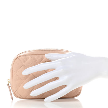 Chanel Caviar Quilted Small Curvy Pouch Cosmetic Case Light Beige 2 of 8