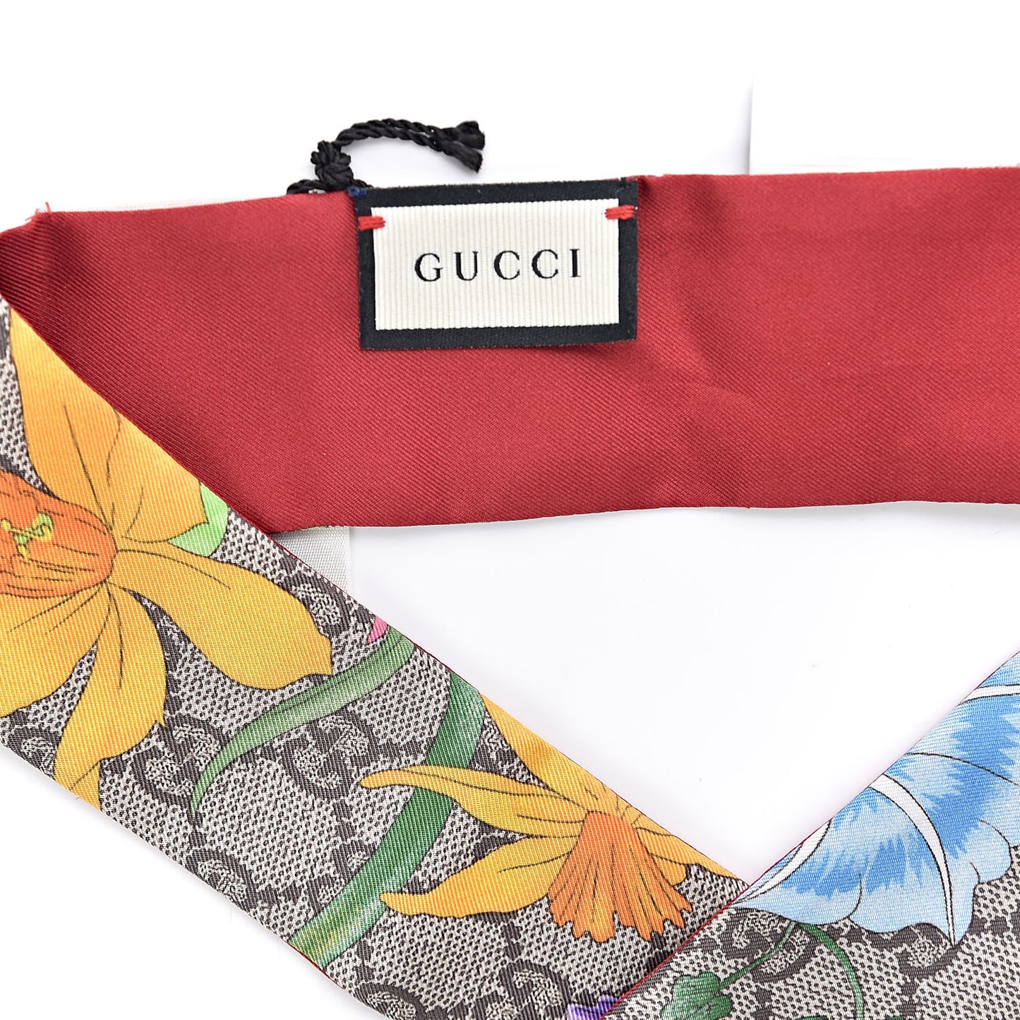Silk Twill GG Monogram Special Flory Neck Bow Scarf Beige Red