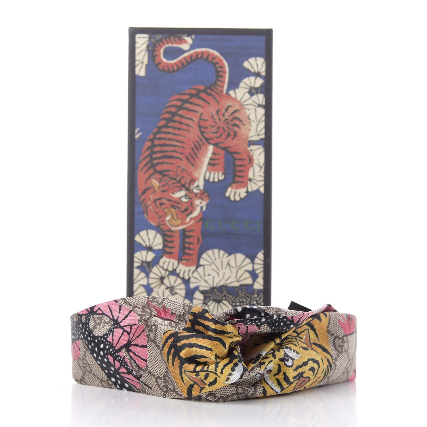 Gucci Silk Monogram Bengal Tiger Print Duchesse Headband Pink 5 of 5