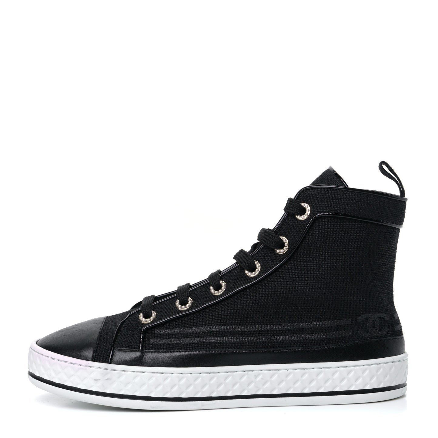 Fabric Lambskin Lace Up Cap Toe Sneakers 38.5 Black
