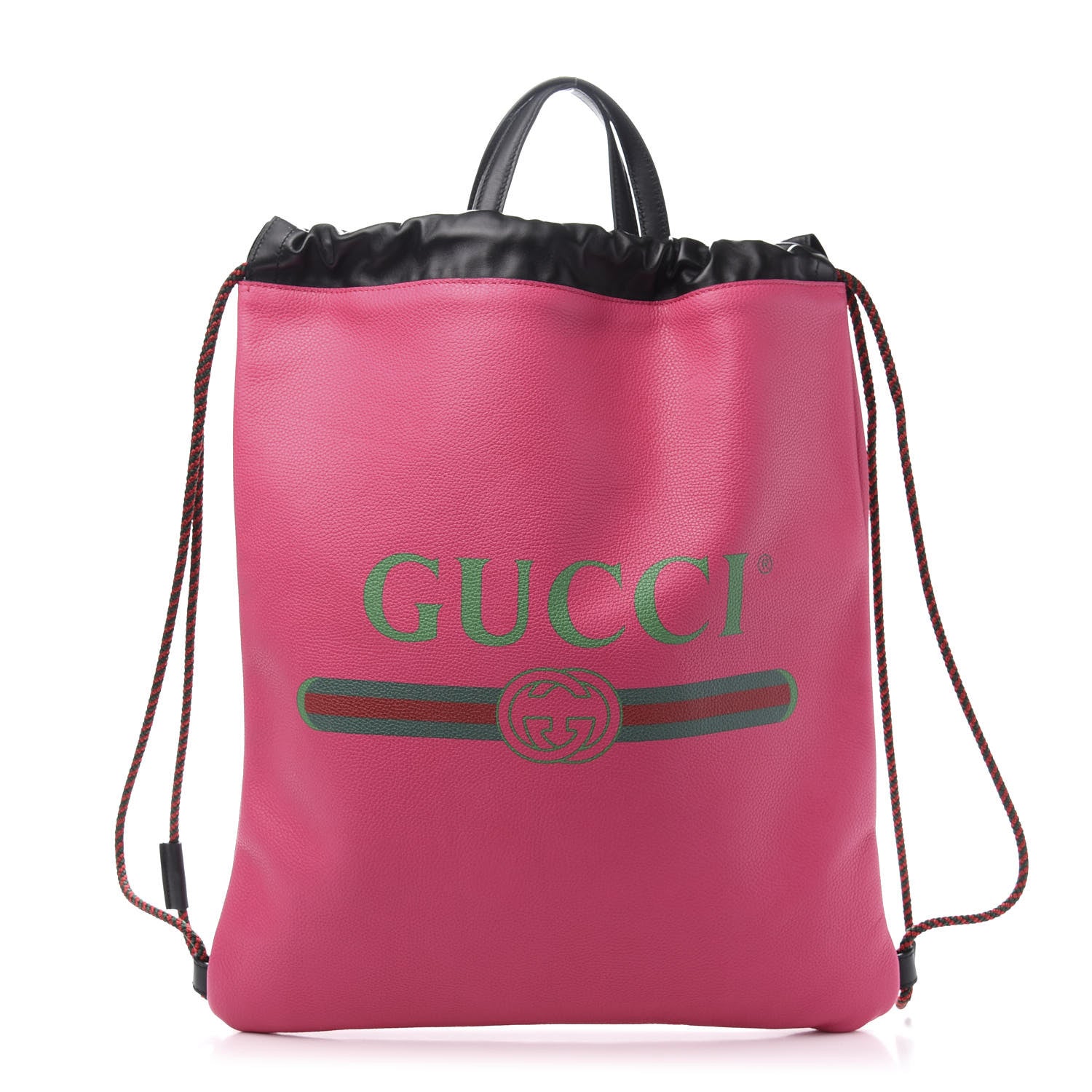 Gucci Grained Calfskin Logo Drawstring Backpack Box Pink Green Black 2 of 12
