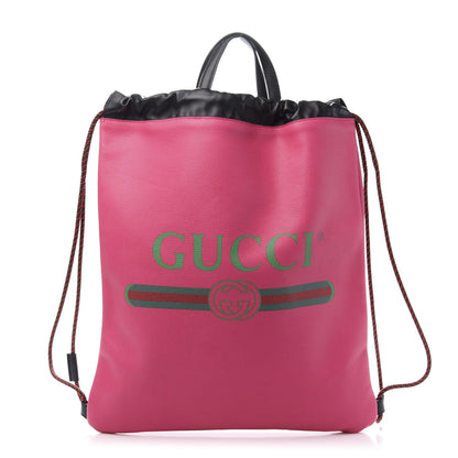 Gucci Grained Calfskin Logo Drawstring Backpack Box Pink Green Black 2 of 12