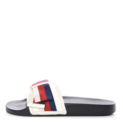 Gucci Satin Web Sylvie Bow Slide Sandals 40 White 1 of 8
