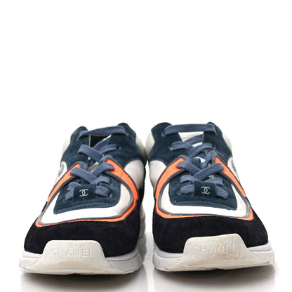 Chanel Nylon Calfskin Suede CC Womens Sneakers 39.5 Navy White Orange Black 2 of 7