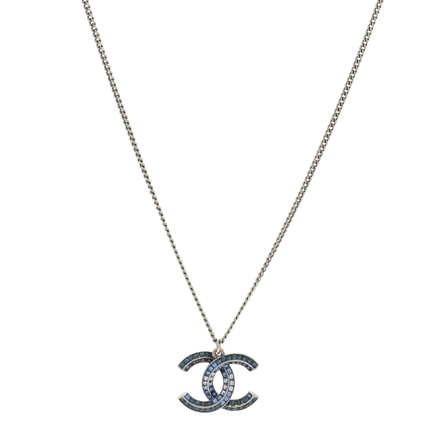 Chanel Crystal Baguette CC Necklace Blue 1 of 4