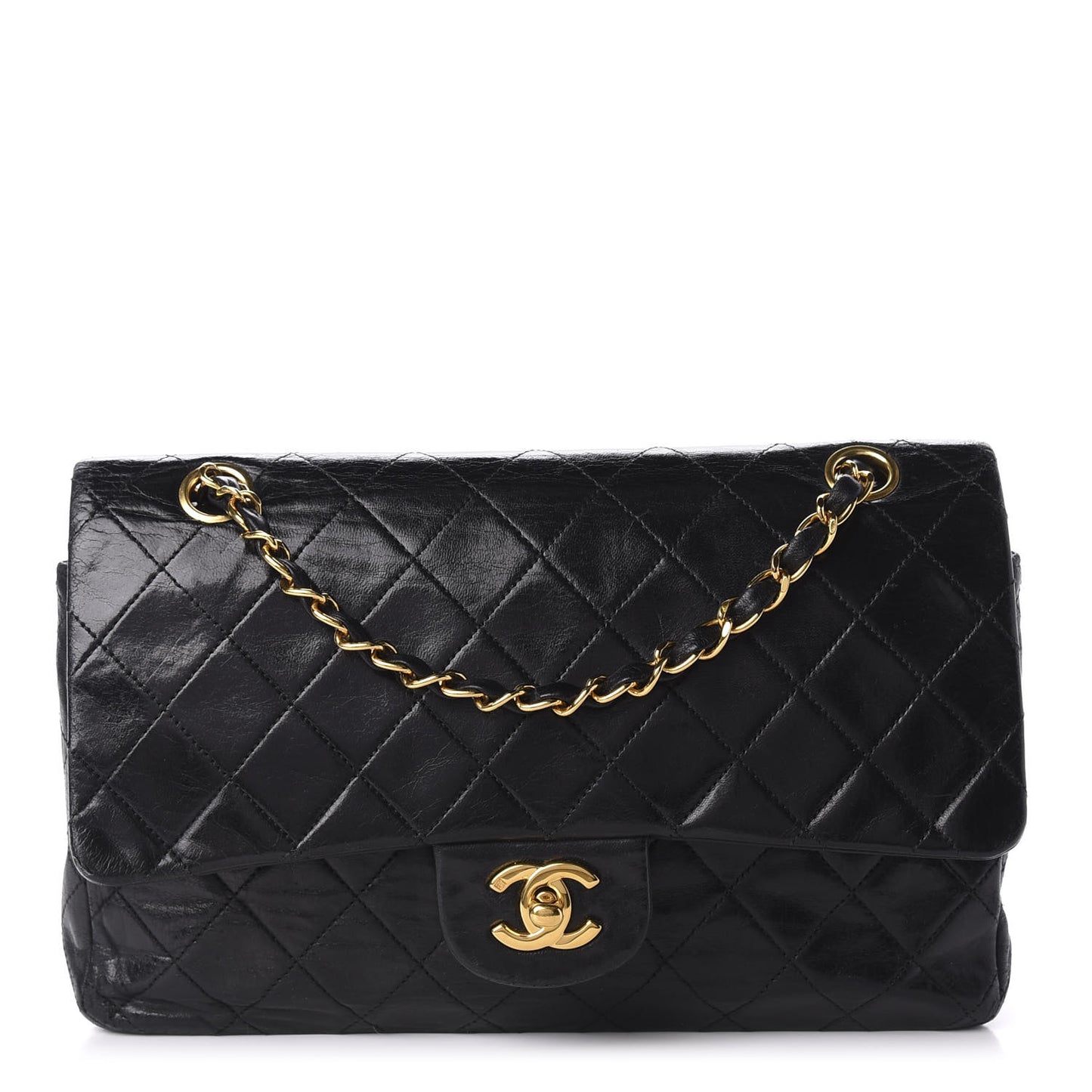 Lambskin Quilted Medium Double Flap Black
