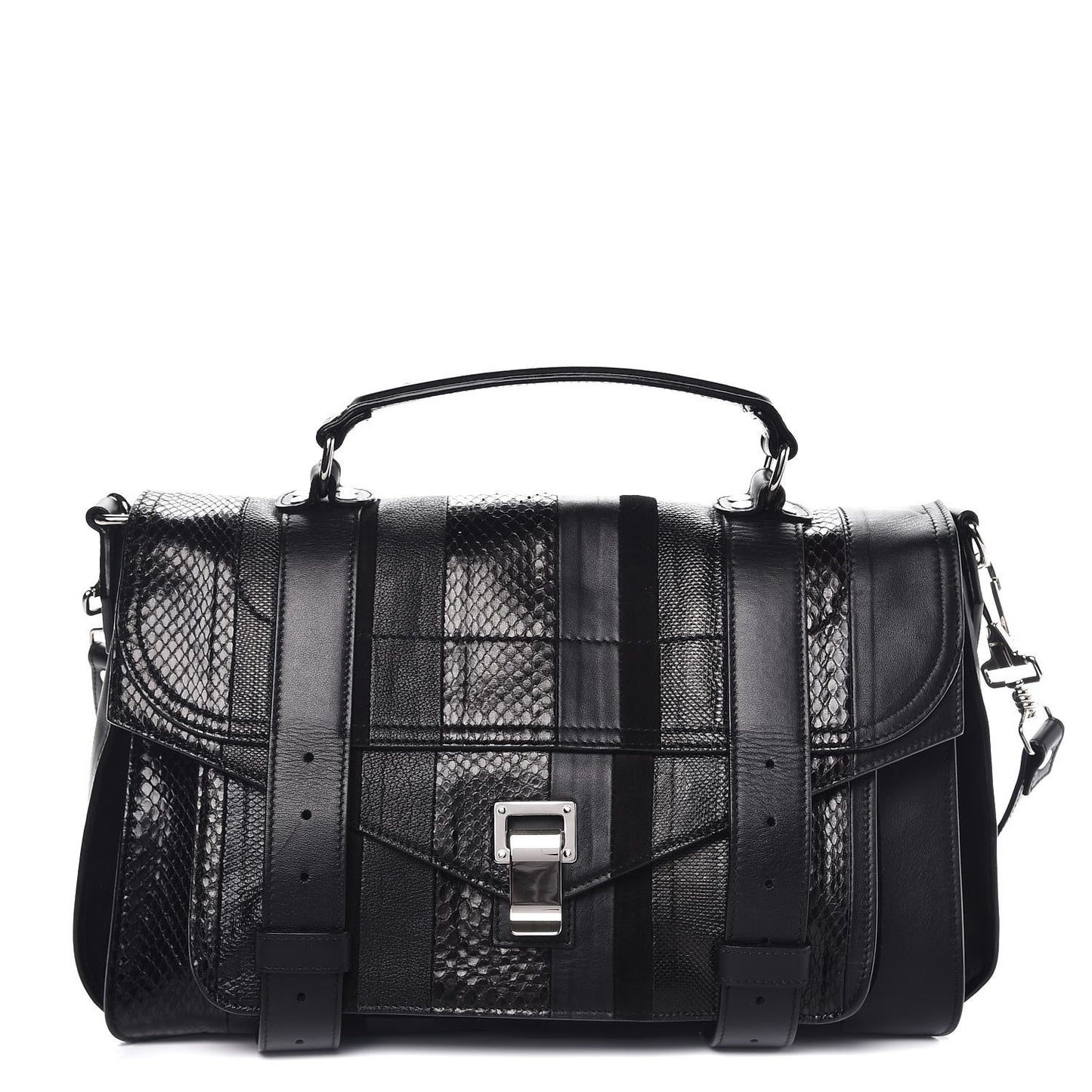 Lambskin Karung Ayers Medium Paneled PS1 Satchel Black