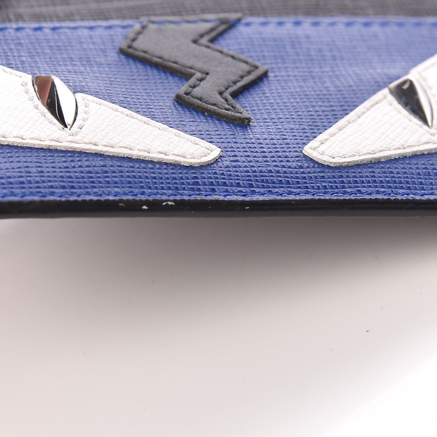 Fendi Vitello Elite Flamingo Lightning Monster Eyes Card Holder Blue Neon White 8 of 8