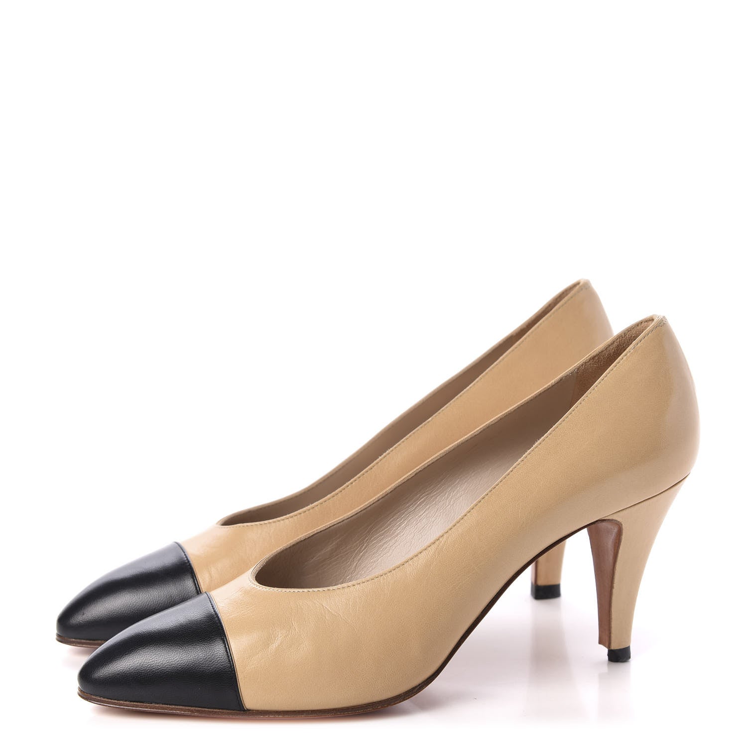 Chanel Lambskin Cap Toe Pumps 38.5 Beige Black 3 of 10