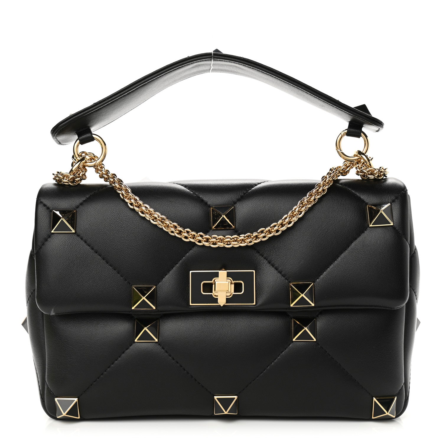 Valentino Garavani Nappa Enamel Medium Roman Stud Shoulder Bag Black 1 of 10
