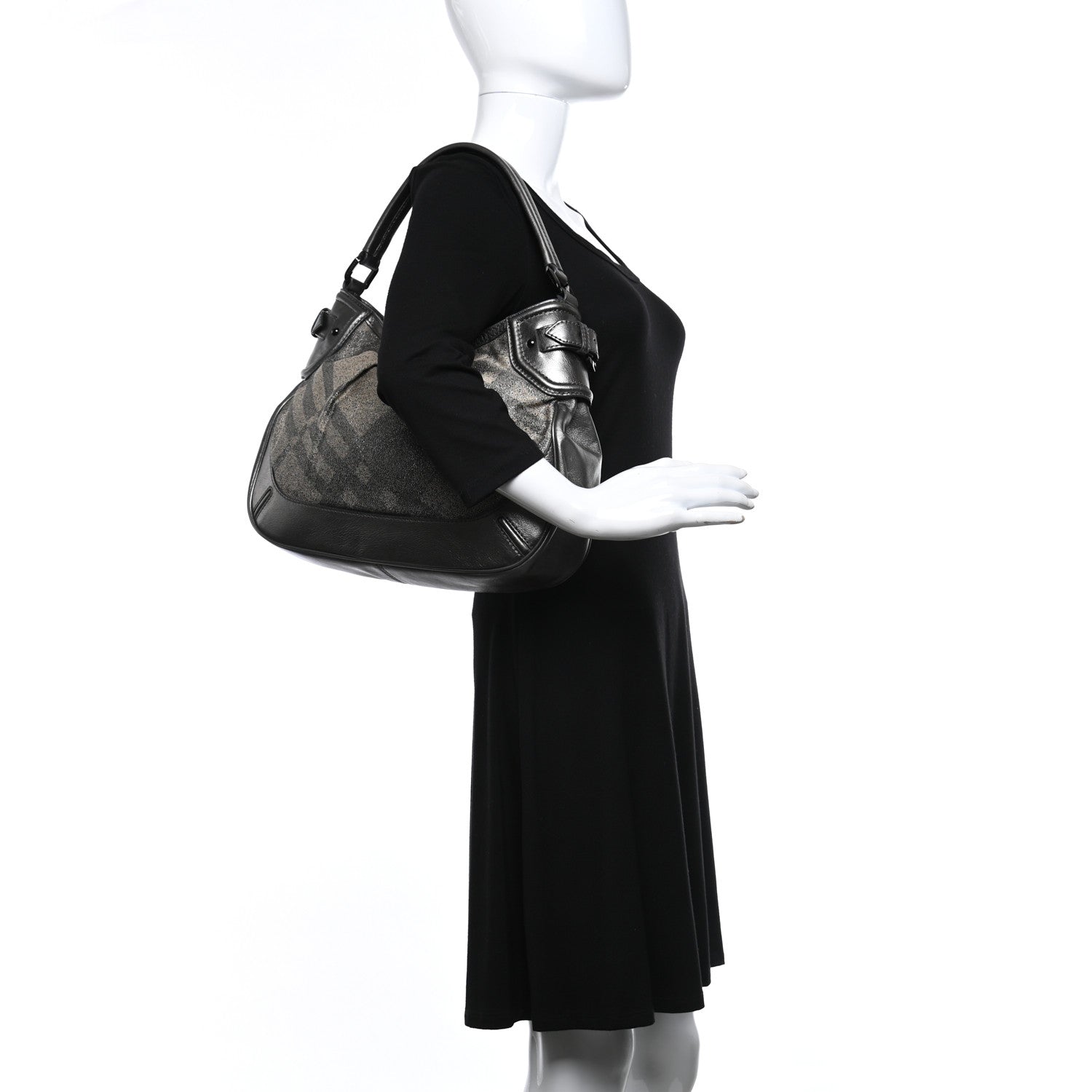 Burberry Shimmer Check Medium Fairby Hobo Pewter 2 of 10