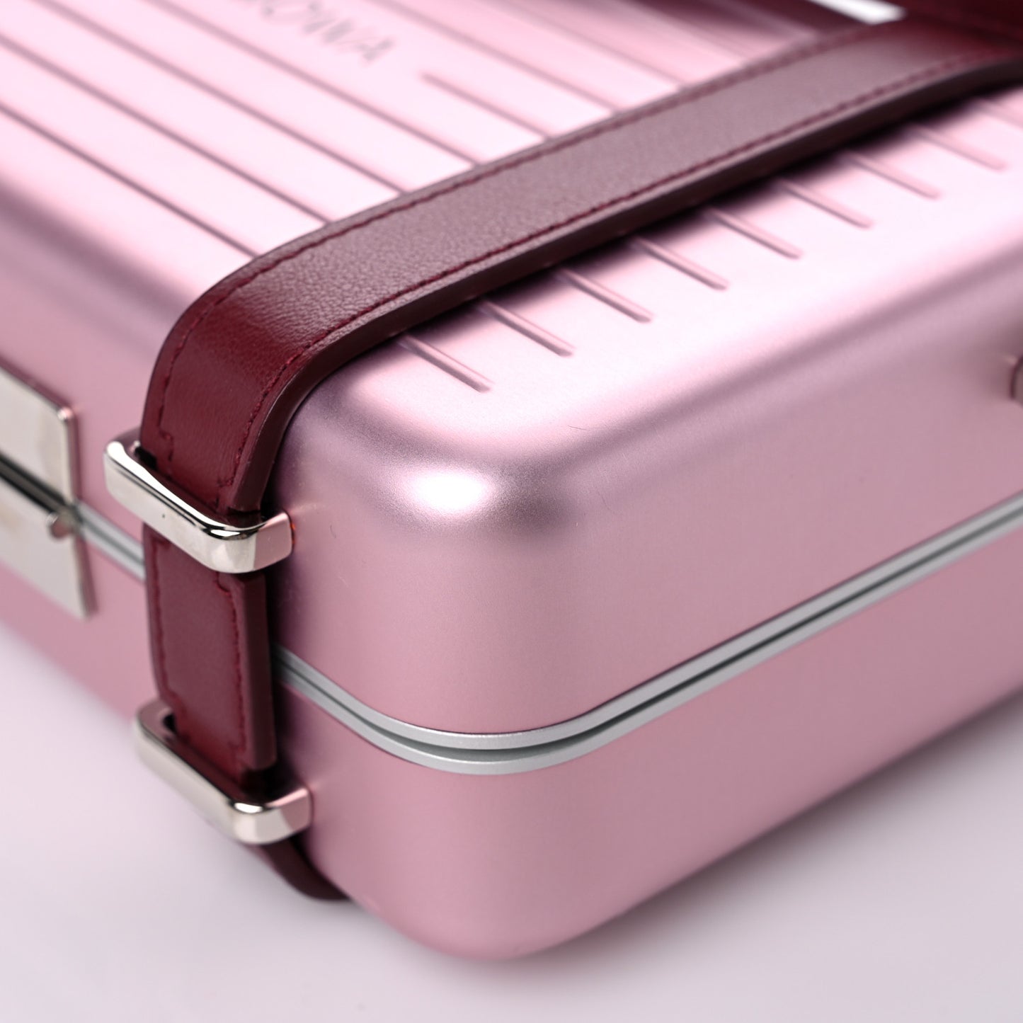 X RIMOWA Aluminum Personal Clutch On Strap Rose