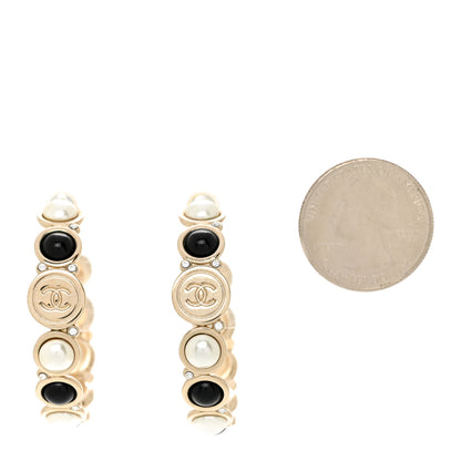 Chanel Crystal Pearl Metal Resin Polka Dot Hoop Earrings Gold Black 2 of 9
